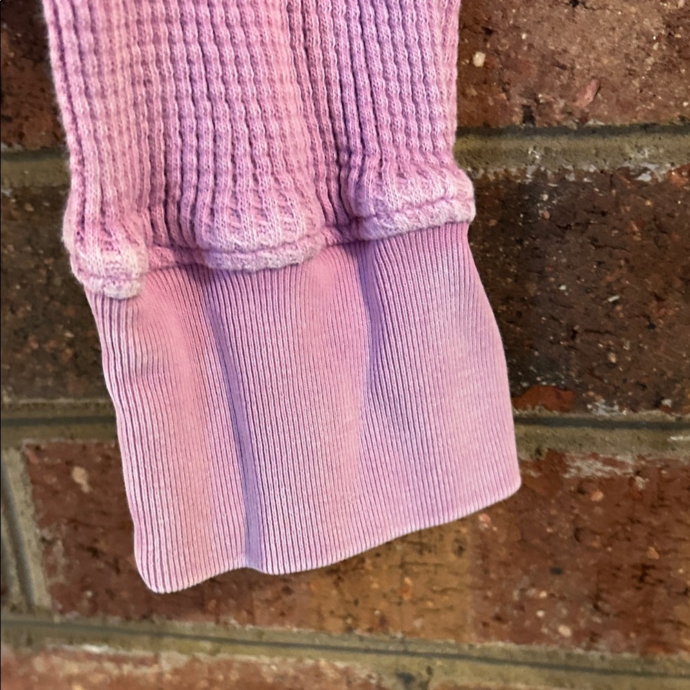 Double Zero Pink Waffle Henley Long Sleeve Top - Picture 4 of 6